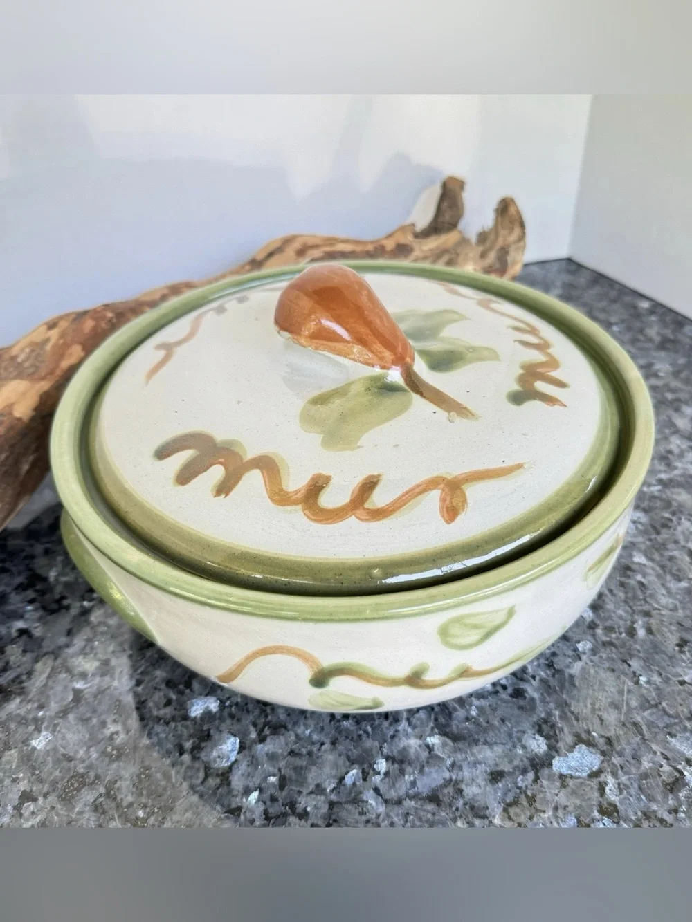 Vintage Louisville Stoneware Co. “Harvest” Pear Pattern Lidded 9” Casserole Dish